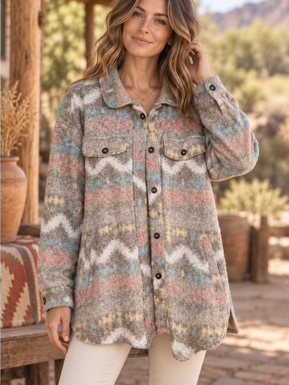 Cozy Aztec Pattern Shacket Jacket (090566) 🍂 ☀️